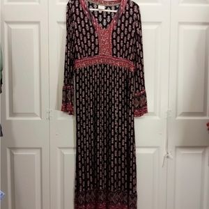 Knox Rose, Flutter Sleeve, Empire Waist, Boho Maxi Dress, Size Large.
